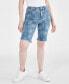 Petite Printed Mid Rise Raw Edge Denim Bermuda Shorts, Created for Macy's