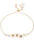Gold-Tone Crystal & Imitation Mother-of-Pearl Flower Slider Bracelet