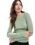 Mango fine knit ribbed jumper in sage green Зеленый, M - EU 38 - фото #1