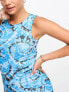 Фото #2 товара Something New X Flamefaire mesh sleeveless maxi dress co-ord in blue tie dye