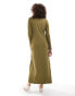 Фото #3 товара Vila textured long sleeve maxi dress in olive green