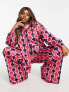 In The Style Plus oversized shirt co-ord in pink geo print