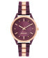 Фото #1 товара Women's Quartz Burgundy and Rose Gold-Tone Link Bracelet Watch, 35mm