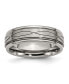 Titanium Brushed Criss-cross Design Ridged Edge Band Ring