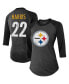 ფოტო #1 პროდუქტის Women's Threads Najee Harris Black Pittsburgh Steelers Player Name and Number Raglan Tri-Blend 3/4-Sleeve T-shirt