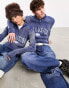 Фото #1 товара COLLUSION Unisex branded applique half zip distressed track top in washed blue