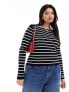 ASOS DESIGN Curve knitted boat neck long sleeve top in mono stripe