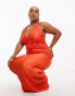 Фото #3 товара ASOS DESIGN Curve plunge halter cowl back plisse maxi dress in orange