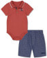 Фото #1 товара Baby Boys Tipped Polo Bodysuit & Printed Chambray Shorts, 2 Piece Set