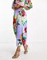 Фото #4 товара ASOS DESIGN midi pencil skirt with side split and rouleau button detail co-ord in purple floral print