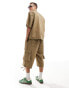 COLLUSION ripstop longline festival jort co ord with contrast stitch in khaki