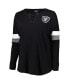 ფოტო #3 პროდუქტის Women's Black Las Vegas Raiders Plus Size Athletic Varsity Lace-Up V-Neck Long Sleeve T-shirt
