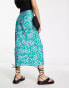 Vila wrap midi skirt with ruched side detail in green print 34 - фото #4