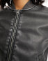 New Look oversized cropped faux leather biker jacket in black