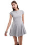 Monki short sleeve mini jersey dress with an a-line skirt in grey melange