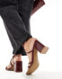 SEQWL Wide Fit mid block heel sandals in burgundy