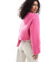 ASOS DESIGN crew neck boxy jumper with wide cuff in pink Розовый, S - EU 36-38 - фото #4