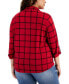 Plus Size Plaid Roll-Tab-Sleeve Button-Down Knit Shirt