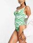 Peek & Beau Fuller Bust Exclusive underwire swimsuit in green zebra зеленая зебра, US 30DDD/F - фото #2