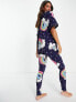 ASOS DESIGN Tall rainbow spot oversized tee & legging pyjama set in navy