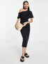 ASOS DESIGN pleated shoulder pencil dress in black