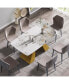 Фото #1 товара 63" Modern Artificial Stone Pandora White Curved Golden Metal Leg Dining Table -6 People