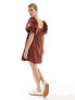 Фото #3 товара ASOS DESIGN puffed sleeve smock mini dress in brown