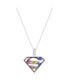 ფოტო #2 პროდუქტის Superman Cutout Stainless Steel Rainbow Crystals Emblem Necklace, 18"