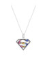 Фото #2 товара Superman Cutout Stainless Steel Rainbow Crystals Emblem Necklace, 18"