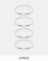 DesignB London pack of 4 bangle bracelets in silver