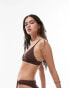 Фото #3 товара Topshop mix and match floral jacquard triangle ring detail bikini top in chocolate