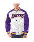 ფოტო #1 პროდუქტის Men's White, Purple Los Angeles Lakers Renegade Satin Full-Snap Varsity Jacket