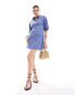 ASOS DESIGN twill mini shirt dress in mid blue