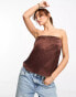 River Island satin bandeau top in chocolate