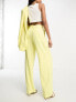ASOS DESIGN Tall inverted pleat wide leg suit trouser with linen in lemon