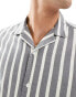 ASOS DESIGN relaxed revere stripe shirt in grey