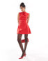 Фото #1 товара ASOS DESIGN bengaline high neck sleeveless mini dress with ruching detail in red