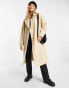 Фото #1 товара Pull&Bear oversized double breast peaked lapel coat in ecru