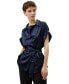 ფოტო #1 პროდუქტის Roll-up Short Sleeves Top with Waist Belt for Women