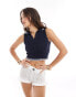 Miss Selfridge crochet polo sleeveless top in navy with white Синий, L - EU 44-46 - фото #1