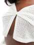 Kaiia knit pointelle tie detail top in ivory 32 - фото #3