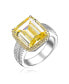 Фото #1 товара Sterling Silver White Gold Plated Yellow Ascher with Clear Round Cubic Zirconia Triple Pave Ring