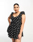 ASOS DESIGN Curve viscose bust detail mini tea dress with buttons in mono spot