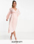 Фото #2 товара River Island Maternity satin wrap midi dress in pink