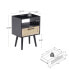 Rattan End Table With Power Outlet & USB Ports, Modern Nightstand With Drawer And Solid Wood