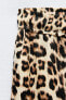 Linen-blend animal-print wide-leg trousers