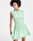 Фото #6 товара Women's Gathered Smocked Sleeveless Mini Dress, Created for Macy's