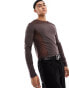 Фото #1 товара ASOS DESIGN muscle fit long sleeve t-shirt in brown mesh with cut and sew panels