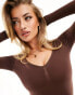 Фото #4 товара Missyempire seamless long sleeve plunge jumpsuit in chocolate