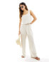 Фото #2 товара Abercrombie & Fitch co-ord wide leg linen blend trouser with elastic waist in beige and white stripe